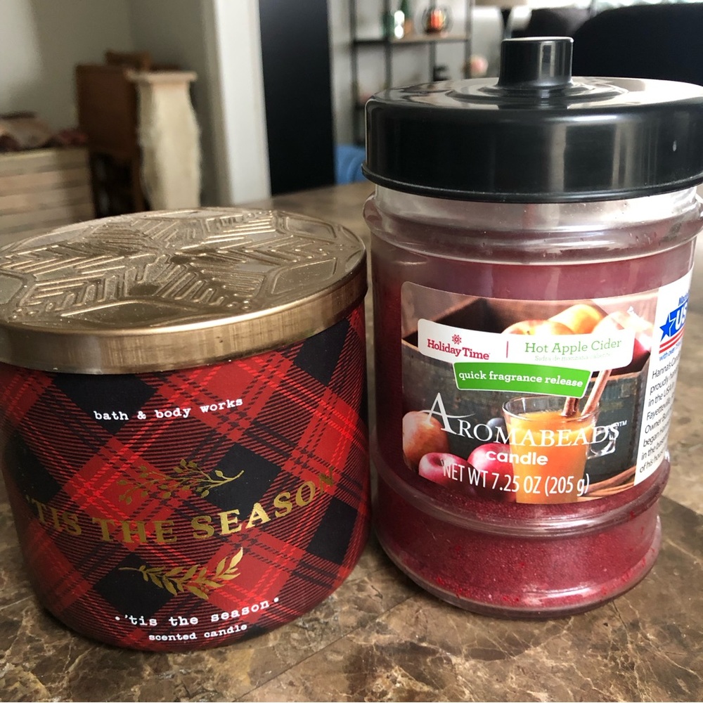 BBW holiday candle and Aromabeads hot apple cider candle